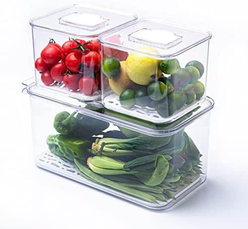 Азонеин Проѕирни Пластични Кутии за Складирање што Се Редат - 3 ПАРЧИЊА Кујнски Контејнери За Складирање Замрзнувачи За Овошје Организатори