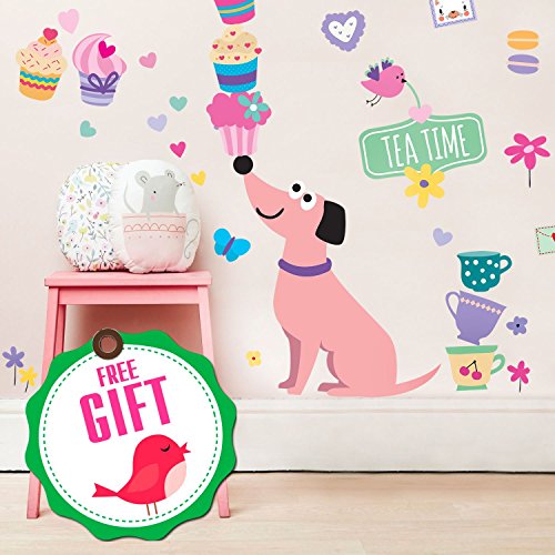 Куче Ѕид Налепници За Девојки-Cupcake Симпатична Розова Декор Налепници За Деца-Ѕид Декор Налепници За Деца-Бебе Налепници Куче [> 45 Уметност