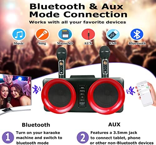 Преносна караоке машина Bluetooth PA Speaker System на полнење со 2 безжичен микрофон за возрасни деца, идеално за домашна забава КТВ роденден