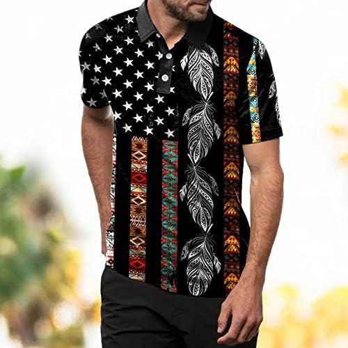 XXBR Патриотски Поло кошули за мажи, американско знаме етнички индиски врвови на летни тренинзи за кратки ракави, обична кошула за голф