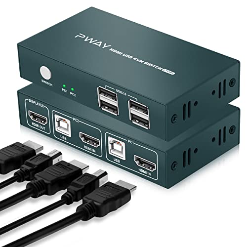 Kvm Прекинувач HDMI 2 Порта, 4 USB 2.0 Центар, UHD 4k@30hz, Поддршка На Безжична Тастатура И Глушец, Нема Потреба Од Напојување, СО