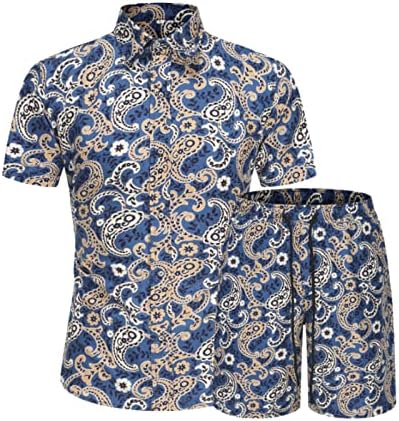 Облека со 2 парчиња облека за мажи се протегаат 3Д печати хавајски кошула и кратки комплети мода за секојдневна спортска облека за спортска облека