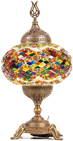 Нов Босфор Зачудувачки Рачно Изработен Турски Марокански Мозаик Стакло Маса Биро Кревет Светилка Со Бронзена Основа