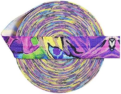 2 5 10 Двор 5/8 15мм Виолетова Апстрактно Печатење Преклопување Еластичен Спандекс Сатенска Лента Лента Вратоврска За Коса Фустан За Шиење