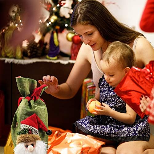 Милалоко Дедо Мраз Вреќи Со Врвки За Божиќни Подароци, 3д Дизајн Ткаенини Божиќни Чанти за Божиќни Забави, 14 х 7,5 инчи