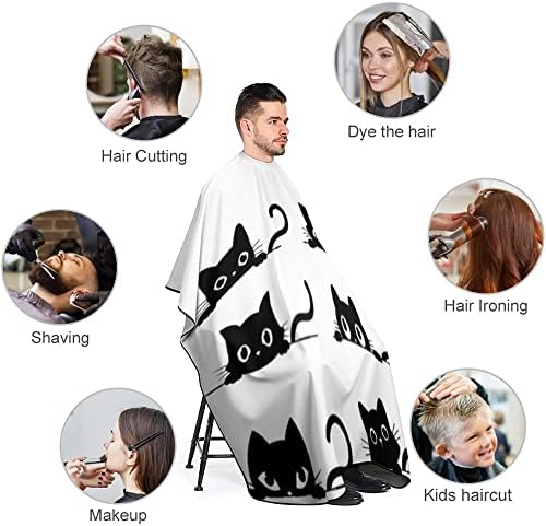 Голема Наметка За Сечење Коса За Мажи Жени, Црни Мачки Кои Гледаат Наметки Во Салонот Со Прилагодливо Затворање Водоотпорна Наметка