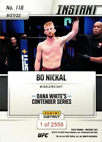 2022 Panini Instant UFC 118 Bo Nickal Rookie картичка - направена само 2.558