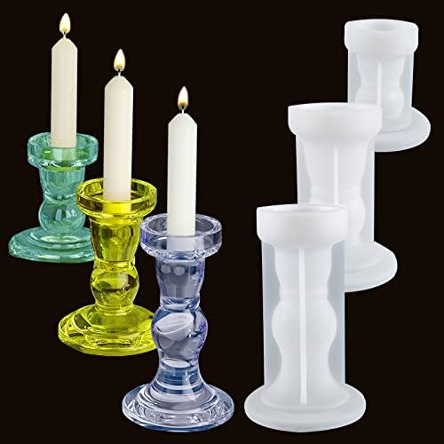 Калапи за смола на држачи на свеќи за столб, сет од 3 силиконски калапи за епоксидна смола, држач за гласање на свеќи за свадбени