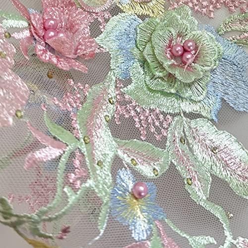 Liveивоска цветна ткаенина со брада чипка, везена цветна ткаенина за ткаенини за фустани, невестински фустан, рачно изработена алатка за шиење за DIY деколте за пантал