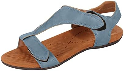 Сандали за жени летни обични рамни потпетици цврсти влечки во боја велкро вака сандали Обични женски чевли
