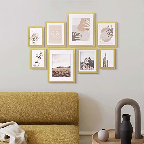 Artbyhannah 8 пакет модерна галерија wallидна рамка сет декоративни уметности отпечатоци со златно дрво со слики од колаж wallидна