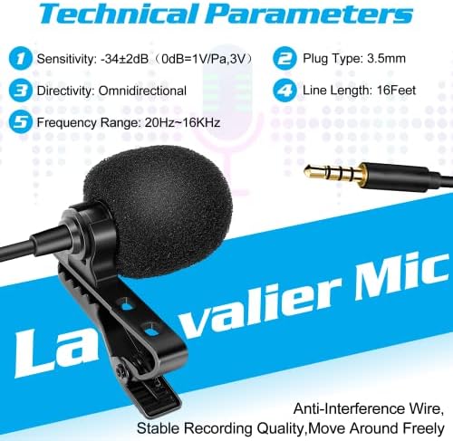 Професионална оценка лавалиер лапел микрофон за Yezz LIV 2 LTE компатибилен со iPhone телефон или блогирање на фотоапарати со блогирање на ASMR