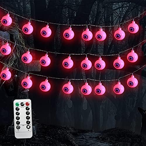 Јемакси 30 ЛЕР ЛЕР Очното јаболко светла за Ноќта на вештерките, жицата со 8 режими водоотпорна батерија управувана за украси на отворено