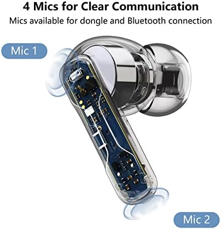 Fediker SW4 Безжични ушни уши за компјутер/компјутер/лаптоп/мобилен - Dongle & Bluetooth - 40MS ниска латентност - 4 MICS PC Earbuds - Gaming - Работни слушалки - Работни слушалки - Скриени уши з?