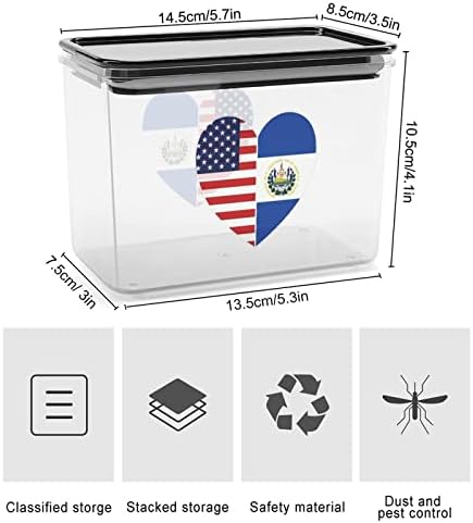 Ел Салвадор И Америка Знаме Срце Пластична Кутија За Складирање Храна Контејнери За Складирање Со Капаци Оризова Тегла Запечатена Кофа За Организација