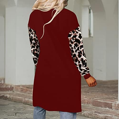 Canderенски обичен бок -бок -бок -топка за печатење на леопард кардигани со долги ракави тенки јакни со прашини врвови лабави палта