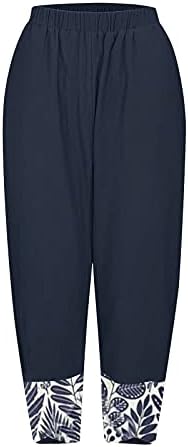 Pantsоото Постелни панталони за жени, женски постелнини капри панталони со висока половината обична плажа лабава удобна исечени панталони