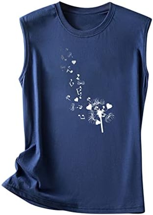 Topенска врвна кошула без ракави екипаж маица со маица Топ лето летно вежбање лабава маици жени маички и блузи печатење резервоар за