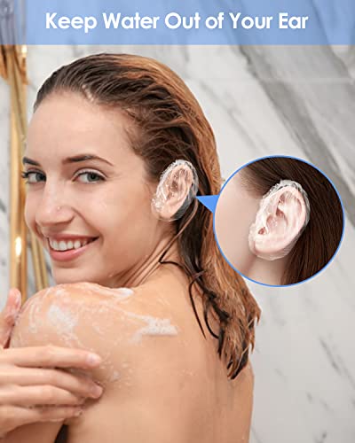 Comforer 200 пакувања за еднократна употреба на уво за туширање, водоотпорни пластични заштитници на ушите, капачиња за туширање