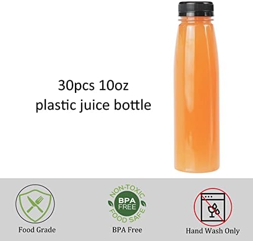 BPFY 30 пакет 10oz Празни пластични шишиња со сок со капачиња што можат да се користат за повторно користење на контејнери со чисти пијалоци