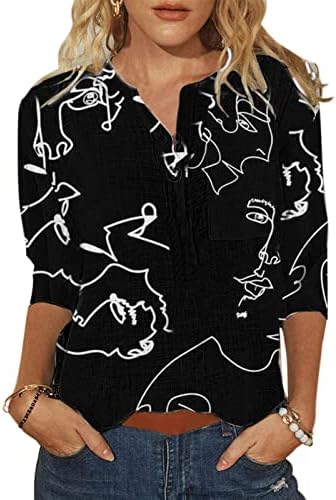 Копчињата на блузи се врвови печатење на лежерна маичка на вратот, женски кошула Т средна женска жена Супер мека