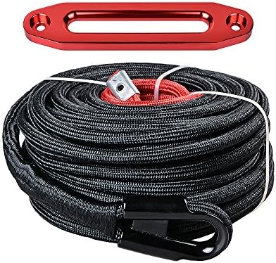 Амопакорп 3/8 инчи x 85 стапки темно црна синтетичка кабел за јаже со сите карпи и 10 стандардна шема на завртки анодизирани црвени алуминиум Hawse Fairlead