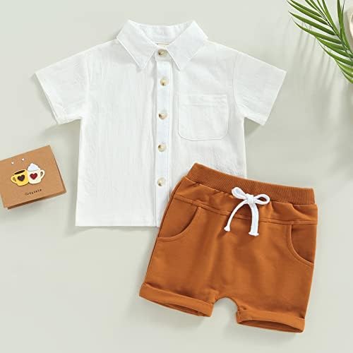 Yokjzjd новороденче бебе момче лето облеки на летни облеки надолу со кратки ракави маици врвови панталони шорцеви поставени 2 парчиња облека