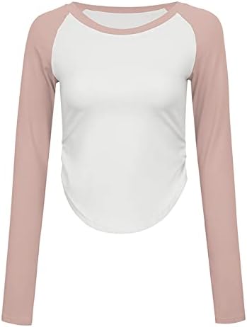 Womenенски кошули со долг ракав со долг ракав Брзо суво тренингот трчање фитнес лекувани врвови на бои за крпеница тенка исечена блуза