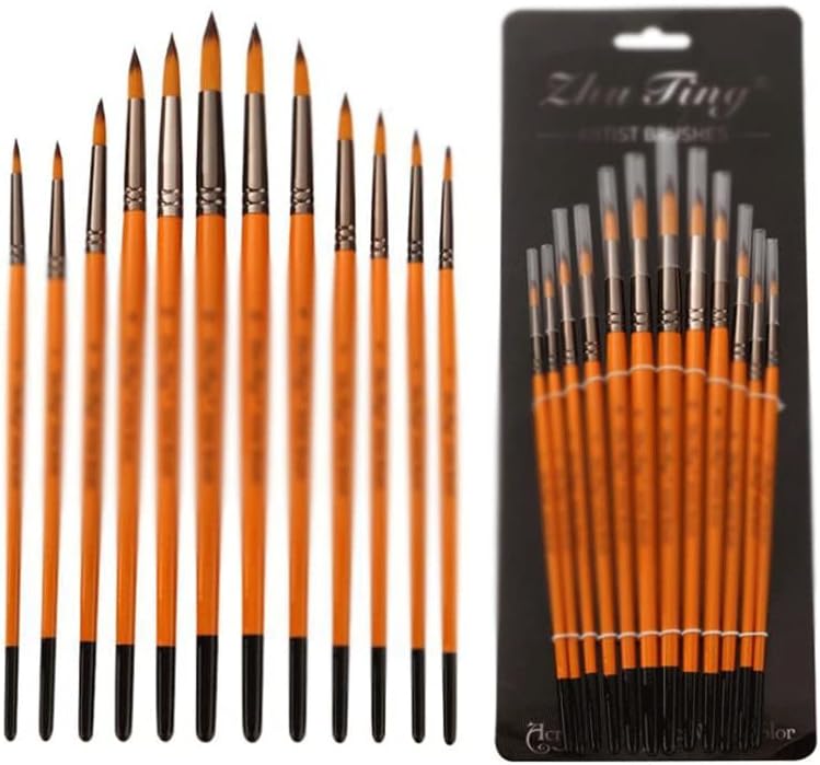 ZSEDP 12pcs/Поставете уметност пенкало, најлонски четки за бои од дрво за акварелно масло за сликање уметнички материјали за материјали