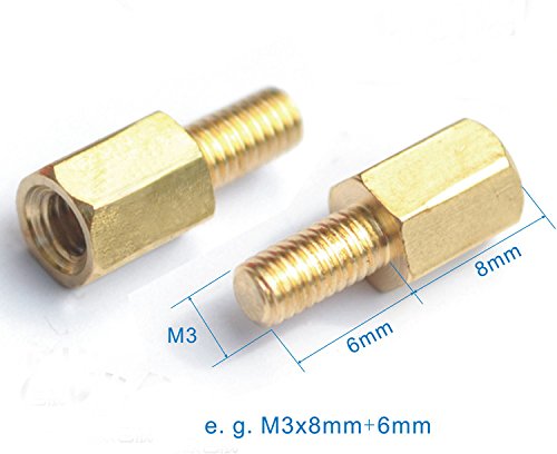 M3 x 28mm+6mm хексадецимални машко-женски исклучоци, машка должина на конецот 6мм, месинг, пакет 50-парчиња