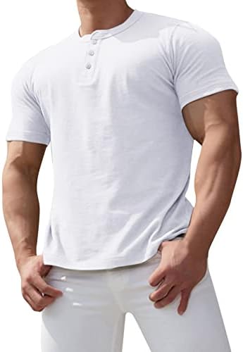 Убст Менс Хенли кошули, 2022 година Нов летен краток ракав предниот плочки копче на вратот маици мускули тенок вклопуваат обични врвови на типови