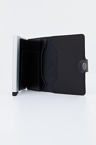 Секрид мини паричник вистинска црна кожа со рфид заштита / со еден клик сите картички се лизгаат постепено