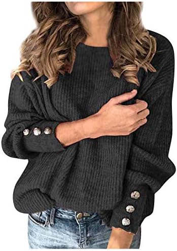 Nokmopo плус џемпери со големина женски моден моден цврста боја пулвер тркалезен врат топол долг ракав џемпер лесни џемпери