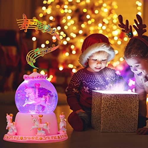 McDkblk Raisel Music Box ноќна светлина смола со LED сјајни снегулки, рингишпил, кристална топка Снежна глобус двојка подарок за Денот на