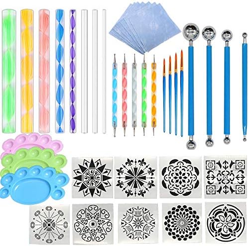 Ficooler Mandala Dotting Tools Kit Kit - 41PCS Rock Dot Paint Motlics Altics Set Art Craft Supplies комплети сад за четкичка за нокти Мандала