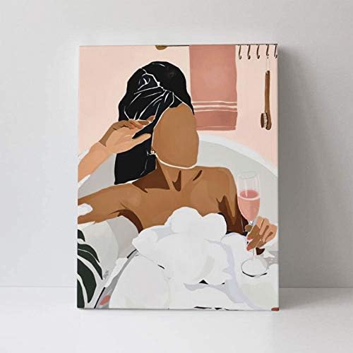 Афроамерикански црн wallид уметност релаксирачки црни жени во када декор wallидна уметност шарен дизајн модерно минималистичко сликарство уметнички дела големи Giclee ?
