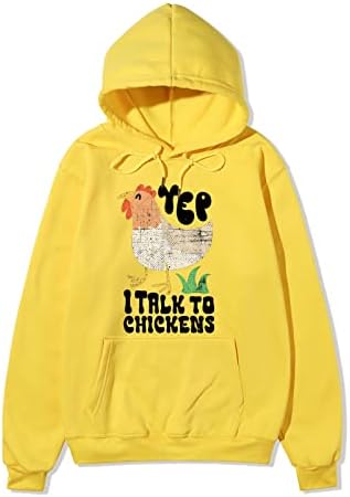 Да, јас разговарам со кокошки смешни графички дуксери за жени кои влечат долги ракави пулвер, качулка, обична мода маица врвот
