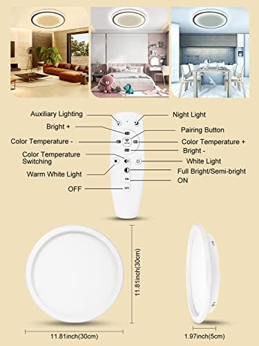 Ankishi LED Flush Plush Mount Light For Spoice Dimmable 12 inch 40W бела модерна светла светла таванска ламба плакарот за осветлување