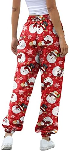 Womenените Божиќни печати џемпери се протегаат со високи половини опуштени вклопени широки панталони Снежен човек лабав вклопни обични