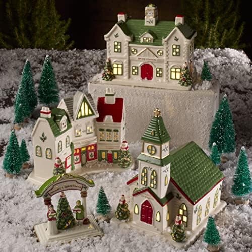 СПОДЕ - Колекција на новогодишна елка Минијатурна куќа за божиќни село, фигурална декорација, ЛЕР, мерки на 5 “, изработени од доломит