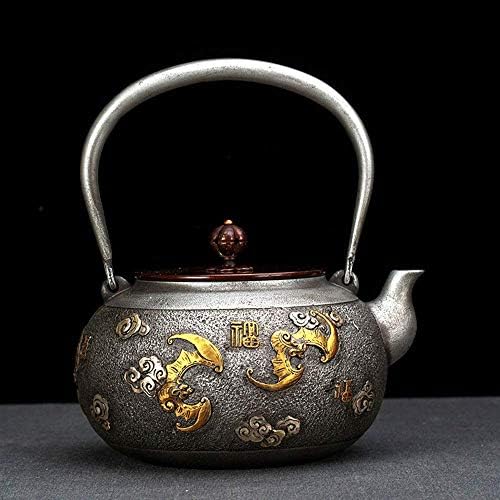 Леано железо чај котел Рачно изработено чајник Неоциран песок од песок од железо од метално железо од атмосферски подарок за леано железо чајник, lsxysp, сребро, 1300 ml