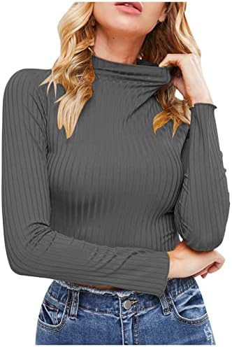 Женски џемпери пролет 2023 година со цврста боја со долга ракав плетен папочен патент на врвот преголем џемпер