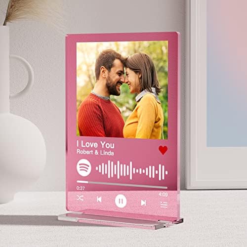 Witfox Custom Spotify Plaque со акрилен штанд - Персонализирани подароци за парови Spotify Glass Plaque, Spotify Picture Frame Прилагодени