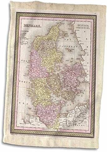 3Д роза стара Данска мапа од 1850 година TWL_56943_1 пешкир, 15 x 22