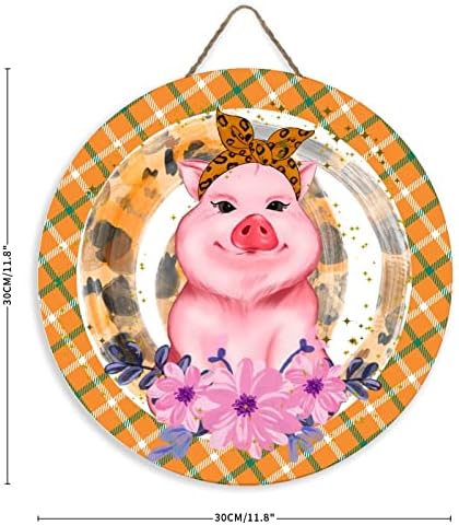 Свиња од свињи дрвена знак свиња со сончогледна врата закачалка фарма за животни Декоративни плакети висечки wallидни уметности украси