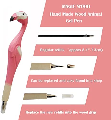 Magic Wood 2 парчиња дрво врежано пенкало за животински гел рачно изработено и рачно рачно, симпатично стационарно снабдување со канцеларија