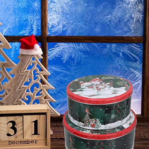 Хемотон Романтичен подарок 3 парчиња божиќни садови за колачиња со капаци, кутии за бонбони за складирање кутии за складирање метални