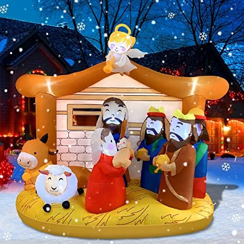 6 -ти Божиќни надуени украси на отворено, Кулвуфан Сцена за надувување на надувување Божиќна двор декорација со ангелска насмевка