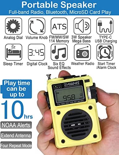 Radioивис, радио со кратки бранови, MP3 плеер со временски радија, преносен AM FM, ретро Bluetooth звучник со 6 режими на EQ, приемник