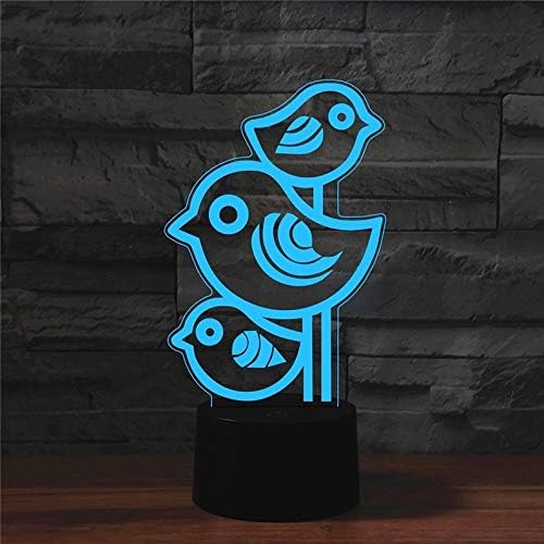N/A Верзија за допир за полнење, Трине птици обликуваат 3Д шарени LED визија за чиста табела за ламба
